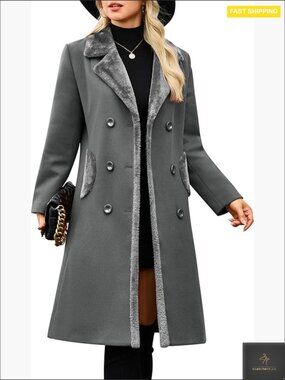 Classic Double Breasted Pea Coat Long Trench Coat Elegant Winter Outwear